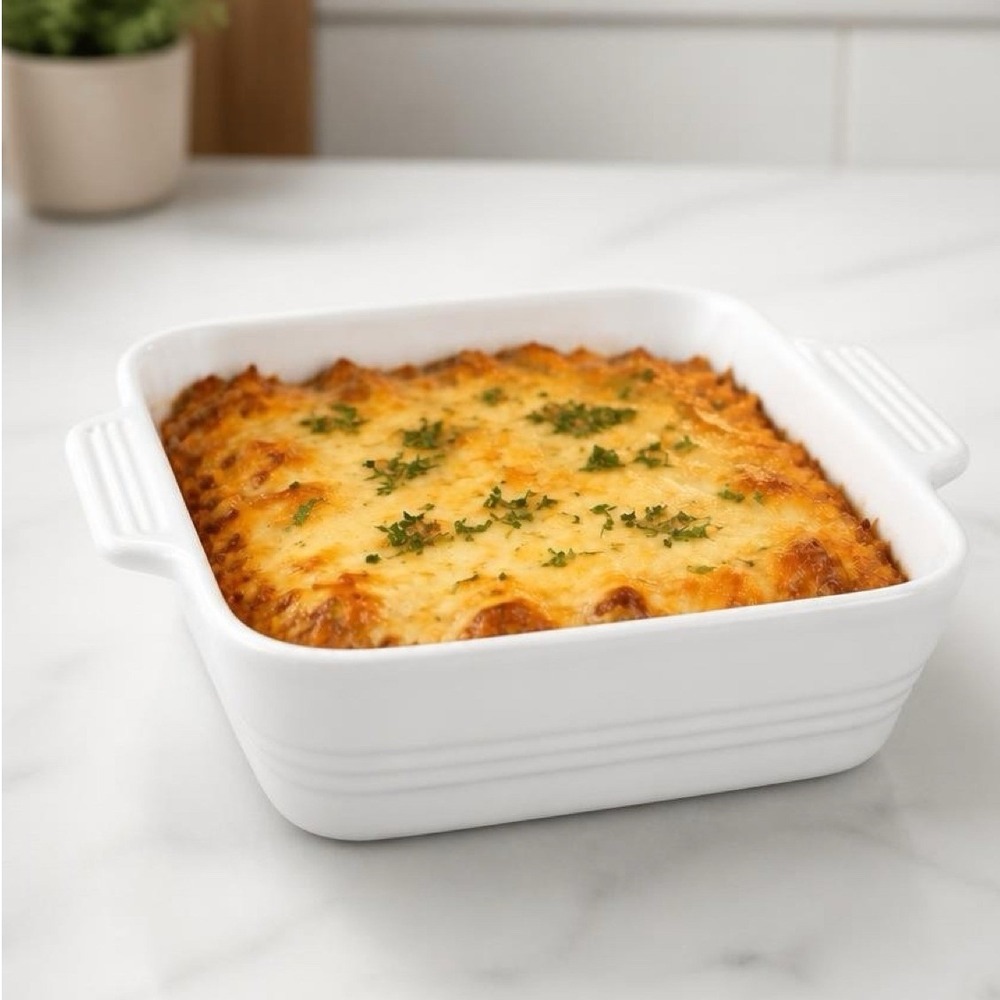 Dowan Baking Dish 8x8 White Ceramic Square Casserole Pan Ribbed Kitchenware